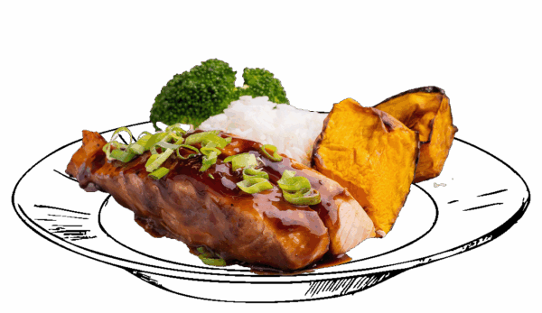 salmon on sketched plate