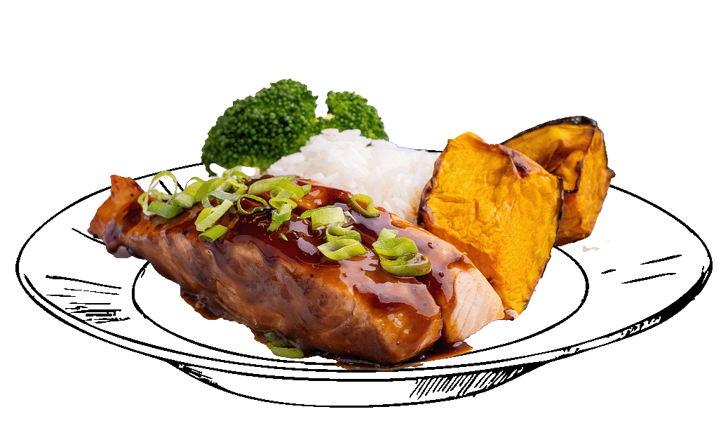 salmon on sketched plate