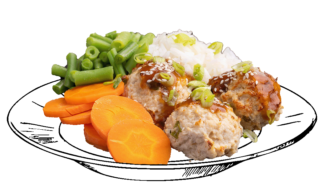 chinese meatballs on sketched plate