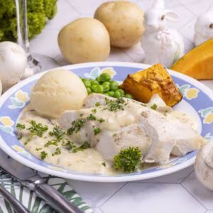 Petite Chicken Breast with Creamy Bacon and Mushroom Sauce