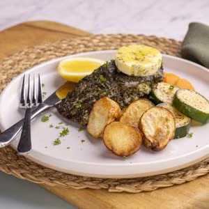 Petite Herbed Baked Barra with lemon Butter